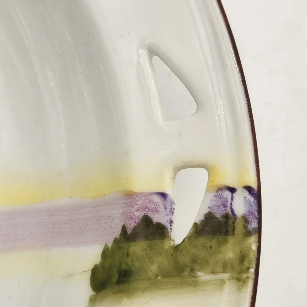 Meito China Hand Painted Japan Landscape Sunset Cutout Sides 8